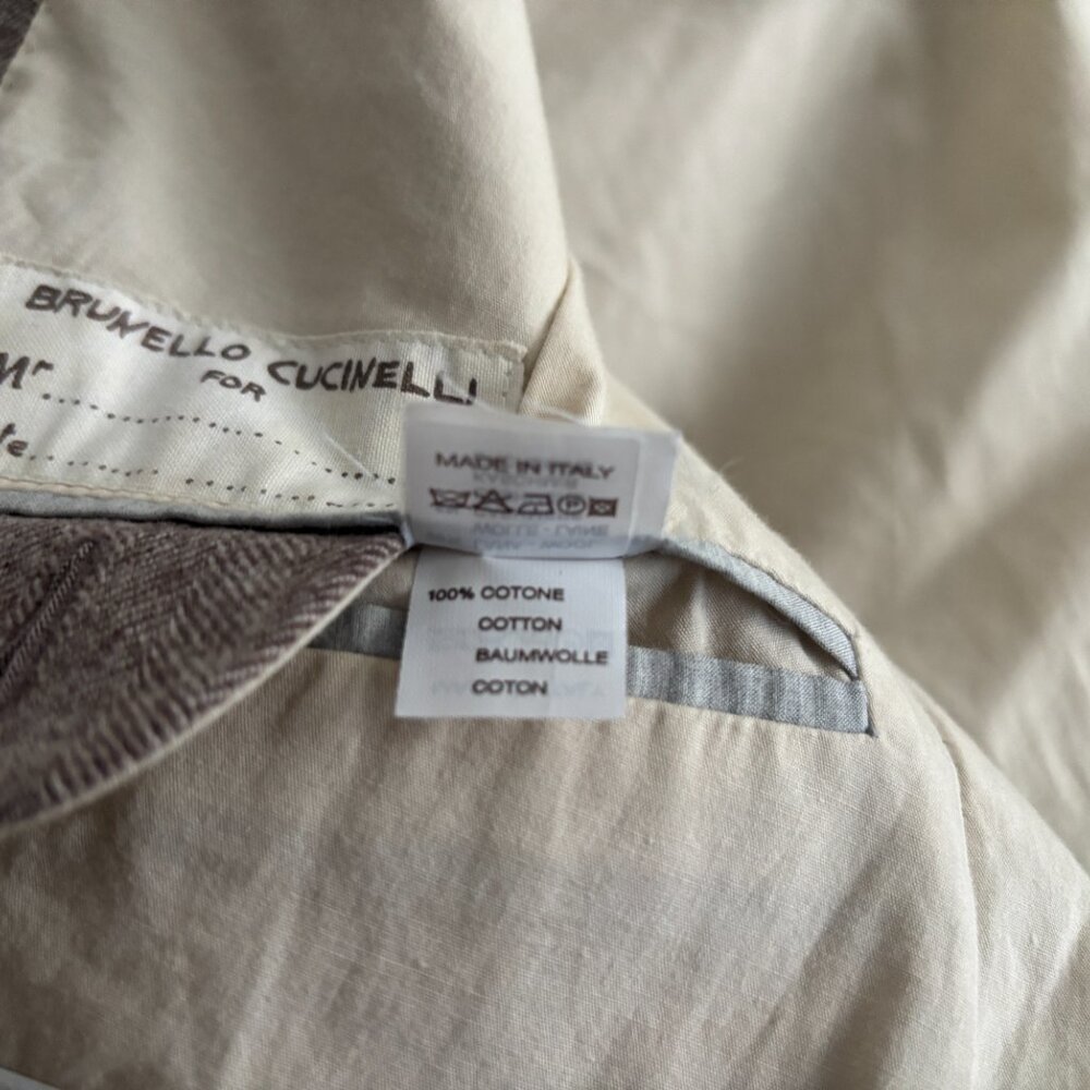 $5500 Brunello Cucinelli Wool Cashmere Herringbone Sport Coat Elbow Patch - 40 - Picture 15 of 16